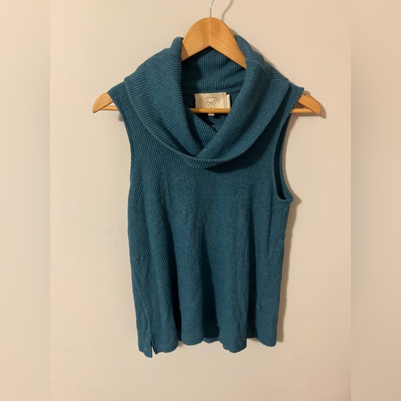 Vanessa Virginia Anthropologie Blue Cowl Neck Sleeveless Sweater Small - Picture 2 of 7